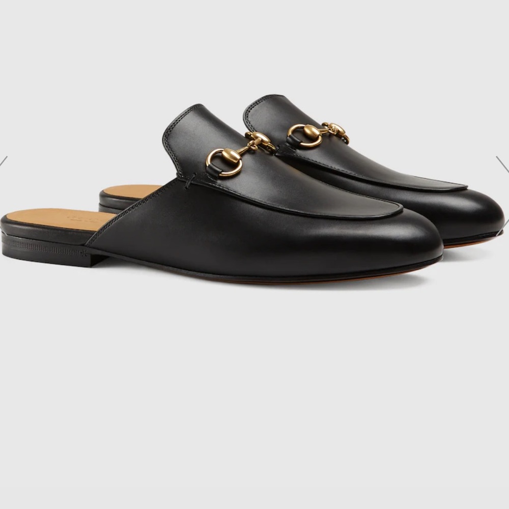 Gucci, women’s Princetown leather slippers. Authentic, new. Horsebit mules.